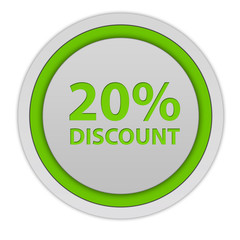 Discount twenty percent circular icon on white background
