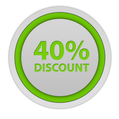 Discount forty percent circular icon on white background