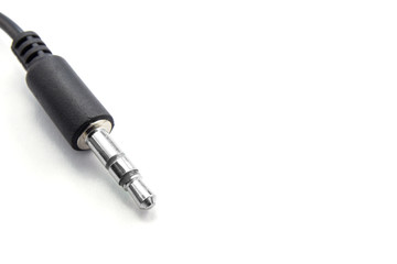 Macro of audio jack isolated on white background