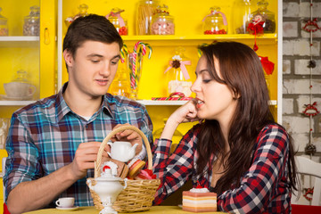 Young White Couple Dating at the Cafe