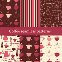 Set of coffee seamless patterns
