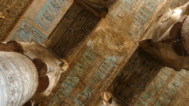 ancient painting on the ceiling at Dendera Temple. Ancient Egypt