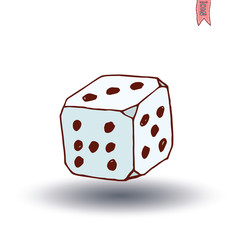 Dice icon, hand drawn vector illustration.