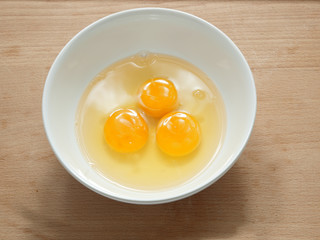 cracked fresh eggs in a bowl