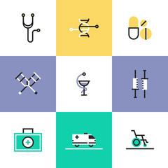 Medical and healthcare pictogram icons set