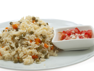 vegetable fried rice with fresh tomatoes and onions