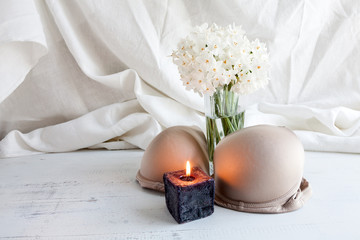 Bra, thong and lingerie with white flowers