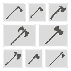 set of monochrome icons with axes for your design