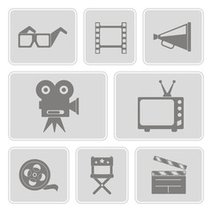 set of monochrome icons with cinema symbols