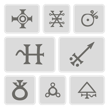 set of icons with symbols of the alchemical processes