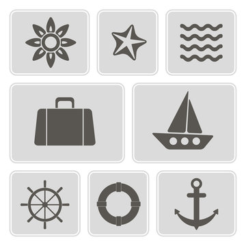 set of monochrome icons with marine recreation symbols