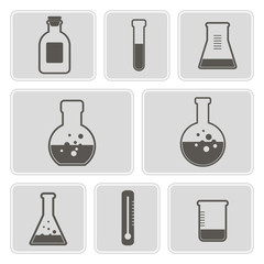 set of monochrome icons with containers for chemical goods