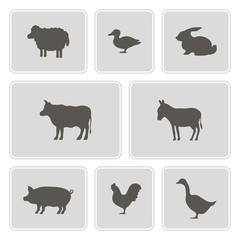 set of monochrome icons with domestic animals