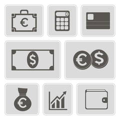 set of monochrome financial icons for your design