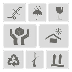 set of monochrome icons with packaging symbols