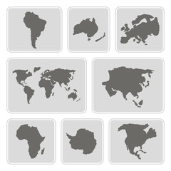 set of monochrome icons with continents for your design