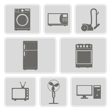 set of monochrome icons with home technics