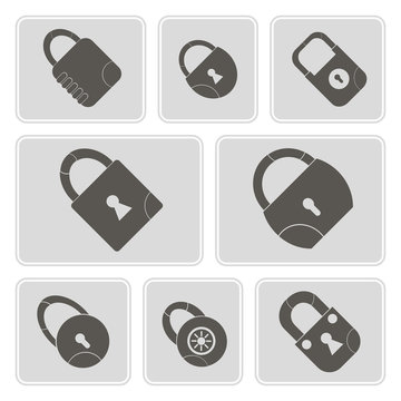 set of monochrome icons with locks for your design