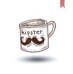 Cup with mustache, hand drawn illustration.