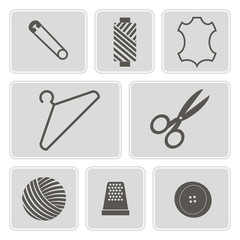set of monochrome icons with sewing symbols