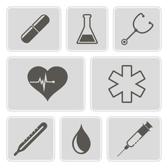 set of monochrome icons on the medical theme for your design