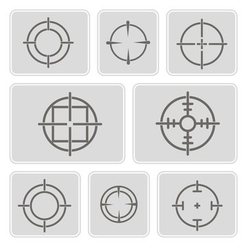 set of monochrome icons with symbols of sniper scope