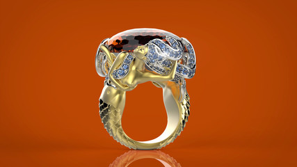 Golden Ring with Diamond. Jewelry background