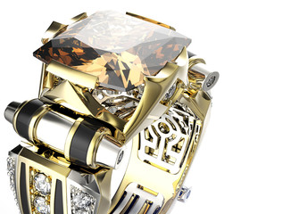 Golden Ring with Diamond. Jewelry background