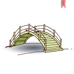 wooden arch bridge, vector illustration.