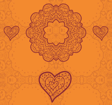 Valentine card design. Ornamental orange vector flyer. 