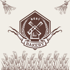 bakery label on the background of wheat ears