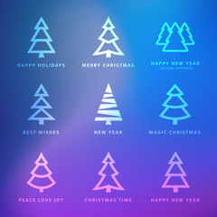 Christmas trees collection with violet background