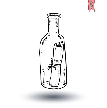Bottle with message isolated, Hand-drawn vector illustration.