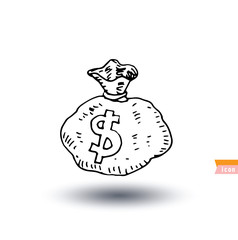 Money bag icon, hand drawn vector illustration