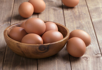 eggs in a wooden bowl