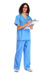 Medical doctor woman writing prescription