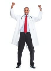 Happy African-American black doctor man.