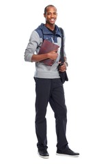 African-American student man with book
