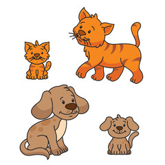 Obraz premium Cat and dog with children
