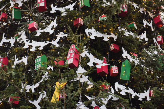 Close Up Details Of Christmas Tree In Kiev, Ukraine