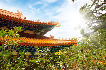 Chinese Buddhist monastery in the mountains.