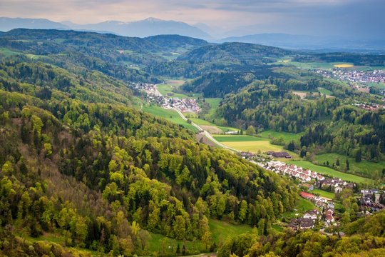 Valley with villages near Zurich