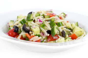 Mediterranean greek orzo pasta salad with black olive