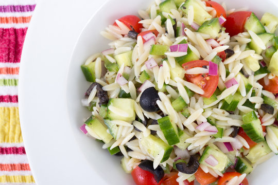 Mediterranean Greek Orzo Pasta Salad With Black Olive