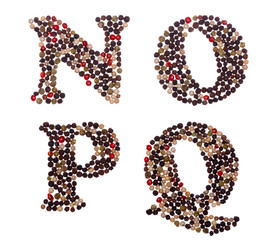 Capital characters made of mixed peppercorns