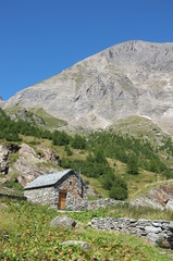 Fototapeta na wymiar Alpine hut in the Swiss Mountains