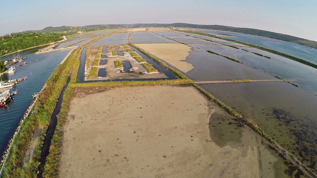 Flight over soline in Slovenia, place of sea salt extraction