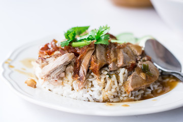 Duck grilled with Rice in Thailand Morning Food