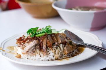 Duck grilled with Rice in Thailand Morning Food