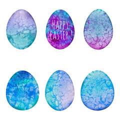 Set of watercolor eggs. Easter design elements.